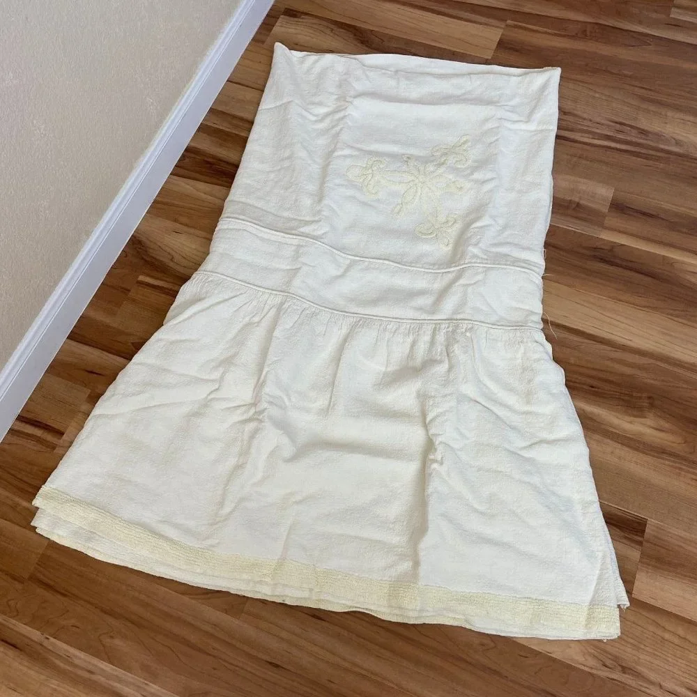 VTG Barkcloth Linen Chenille Bedspread French Chic Cottage Cream Sizer: Twin
